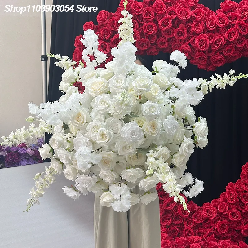 Weiße Künstliche Rittersporn-Rose Luxuriöse Hochzeitsblumen-Dekoration Große Blumenkugel Hochzeitsdekoration Wegführungs-Requisiten – Detail 3