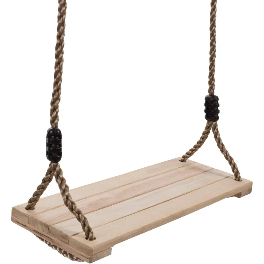 

Wooden Swing Outdoor Flat Bench Seat with Adjustable Nylon Hanging Rope for Playset Frame or Tree Backyard Swinging Toy Brown