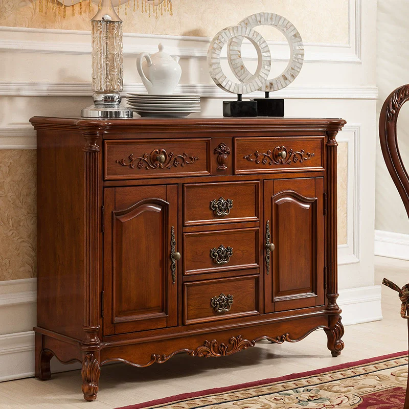 

Luxury dining room furniture household solid rubber wood side cabinet