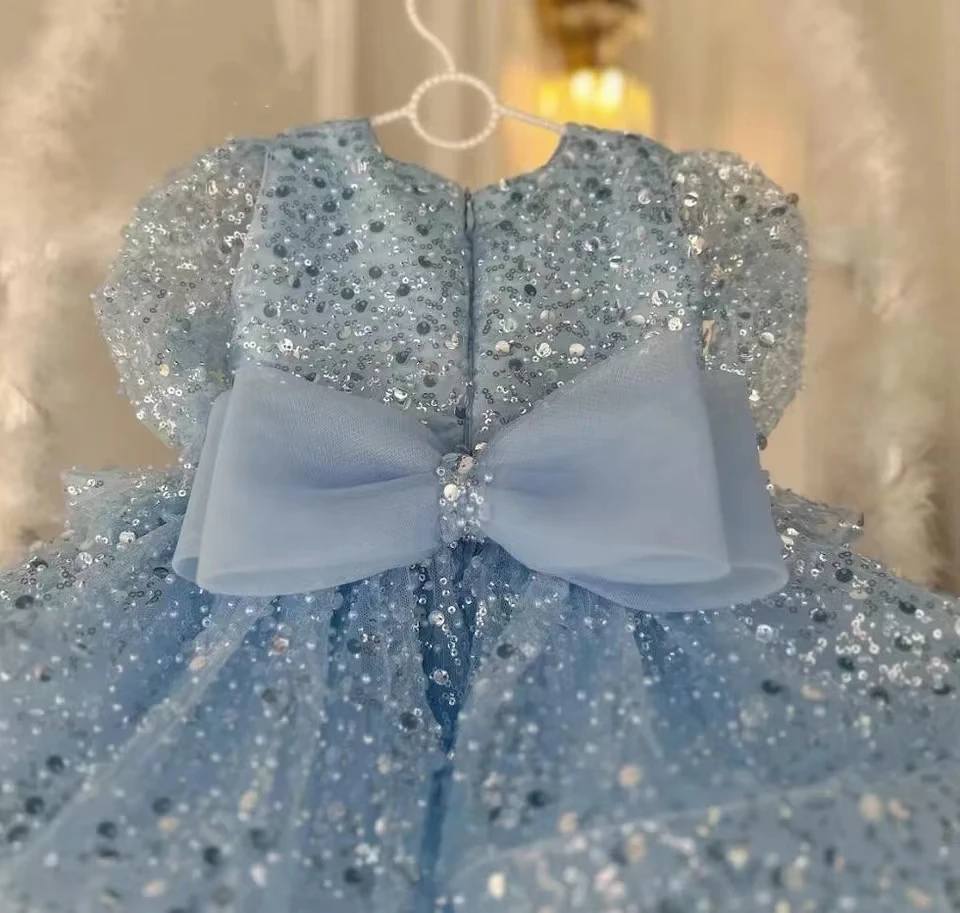 Luxurious Glitter Lush Girl Party Dresses Elegant Fluffy Girl Princess Dress Shiny Pearls luxurious Birthday Wedding Dress Girl