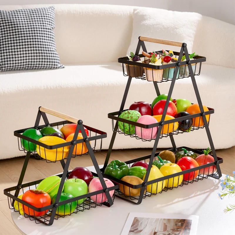 

2 3 Tiers Countertop Fruit Basket Portable Iron Art Kitchen Organizer for Fruits Bread Snacks Storage Rack Garlic Onions Detacha