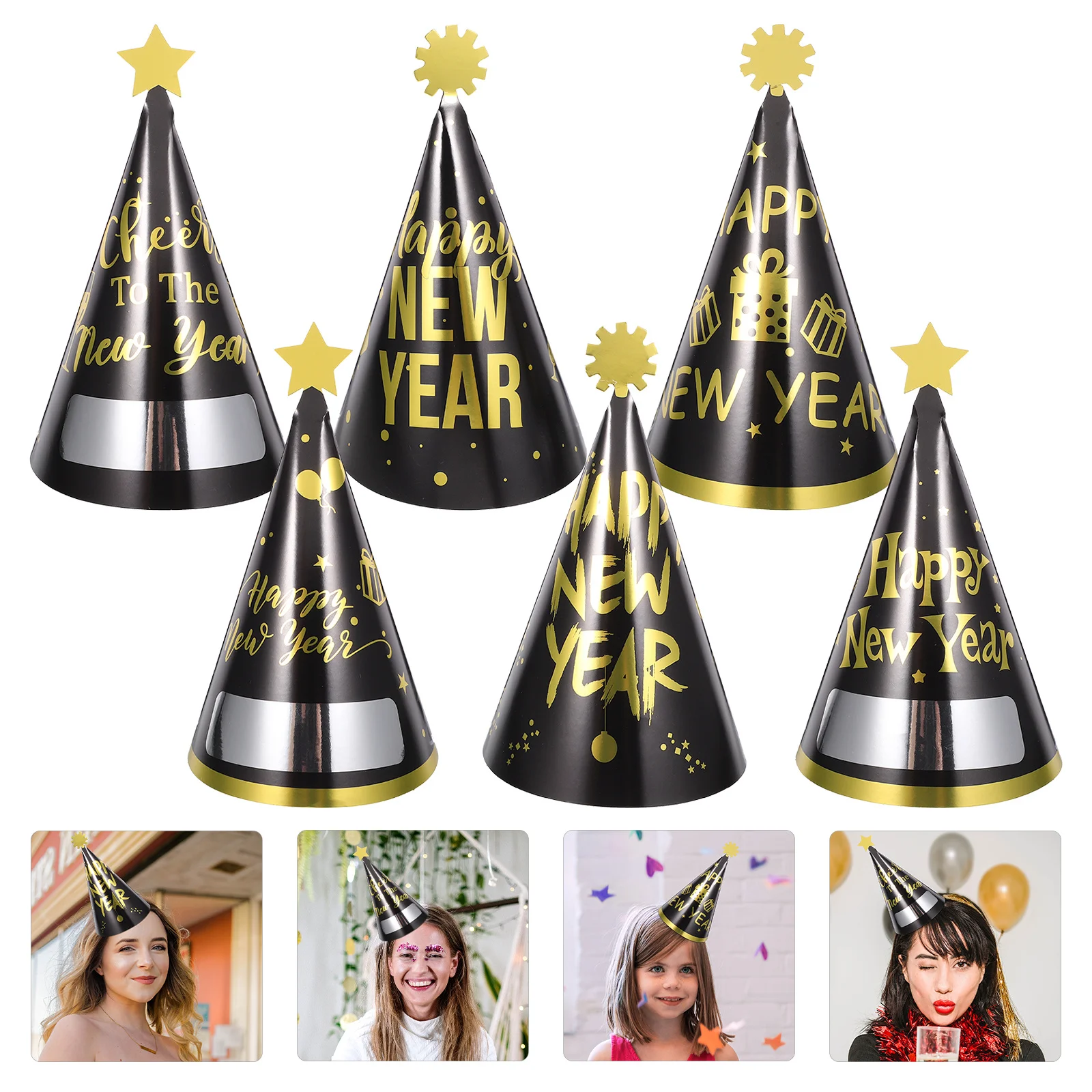

12Pcs New Year Paper Cone Hats Gold Foil Party Hats 2024 Happy New Year Party Supplies for Celebration Paper Cone Hat