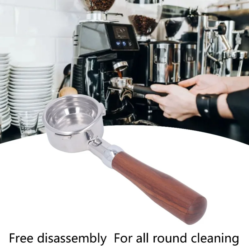 

58 мм бездонный портафильтр с ручкой из цельного дерева, корзина из нержавеющей стали, съемный портафильтр для кофе с 3 ухами для Barsetto E, круглый