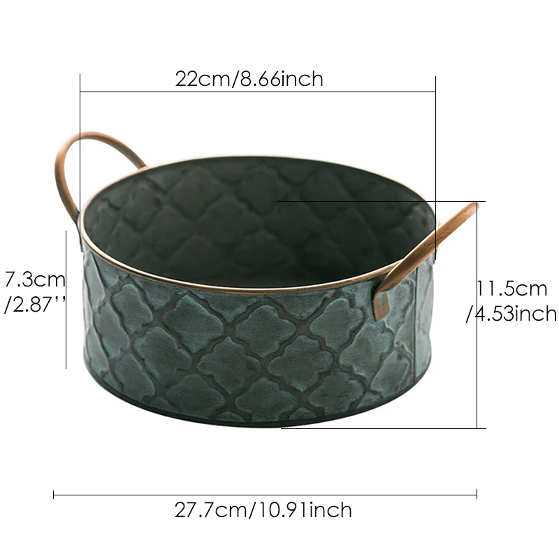 European Retro Round Iron Bread Basket with Handle Vintage Metal Storage Basket Fruit Container Tray for Home Decor Photography