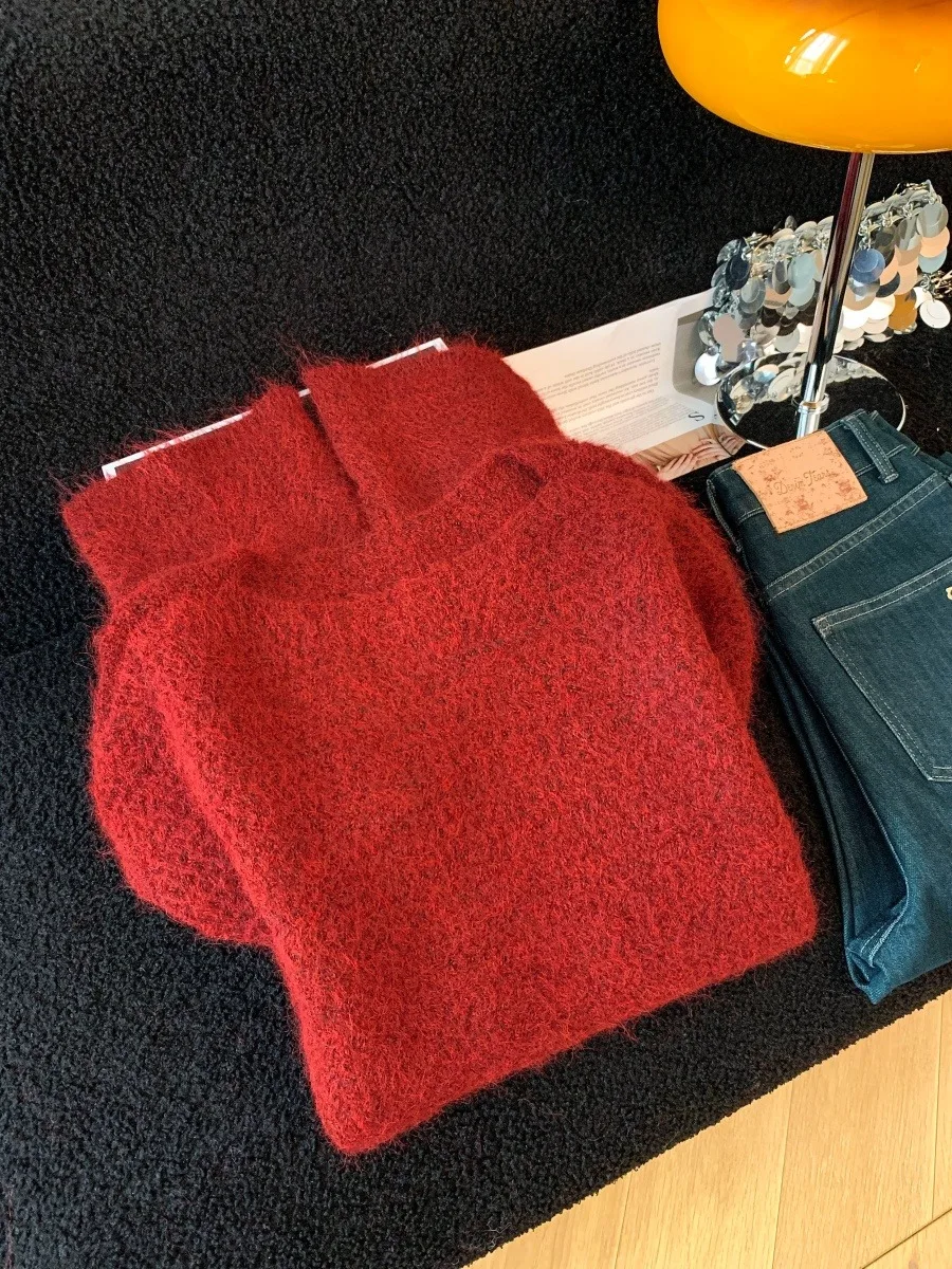 한국 슬레 레이지 매듭 허리 조임 니트 스웨터 여성용 가을 겨울 신상 패션 루즈 슬림핏 탑