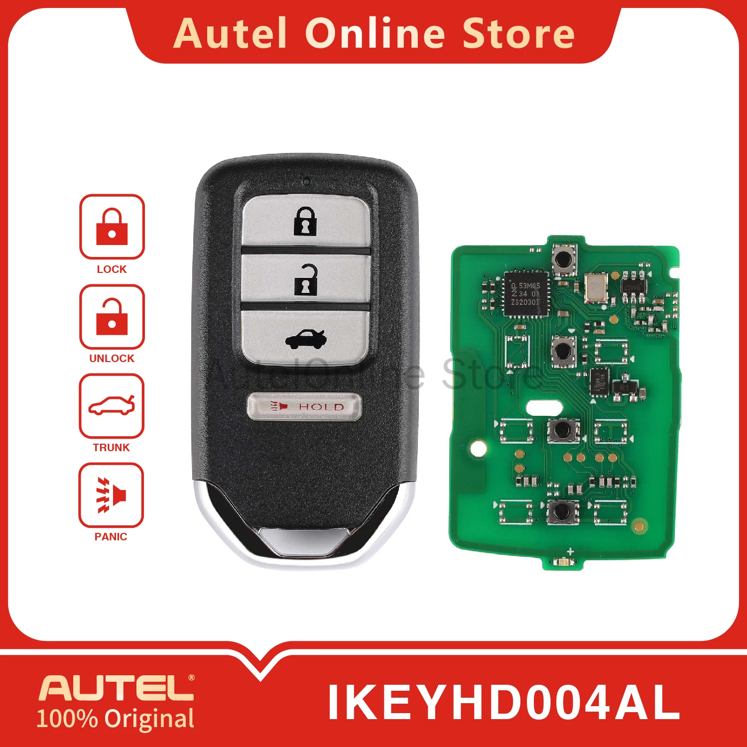 

AUTEL IKEYHD004AL 4-кнопочный универсальный интеллектуальный дистанционный ключ для KM100/IM508/IM608 для Honda