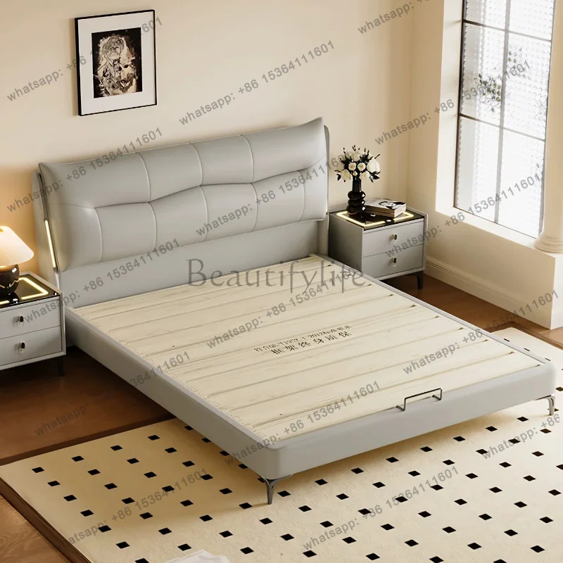 LSLight luxury modern Italian leather double storage wedding bed soft upholstered high end master bedroom home decoration layout