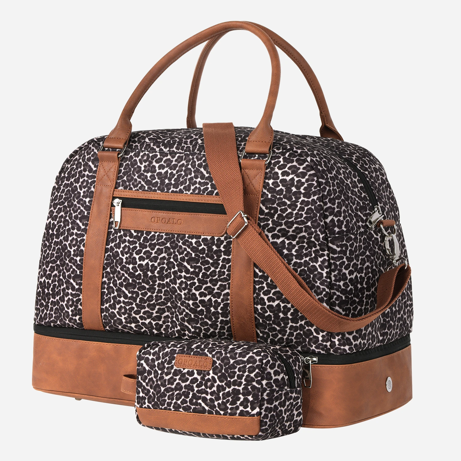 Fashion Women Weekender Bag Leopard Print 18.5 inch Large Capacity Travel Bag Carry On Tote Bag with 7.3 inch Small Bags