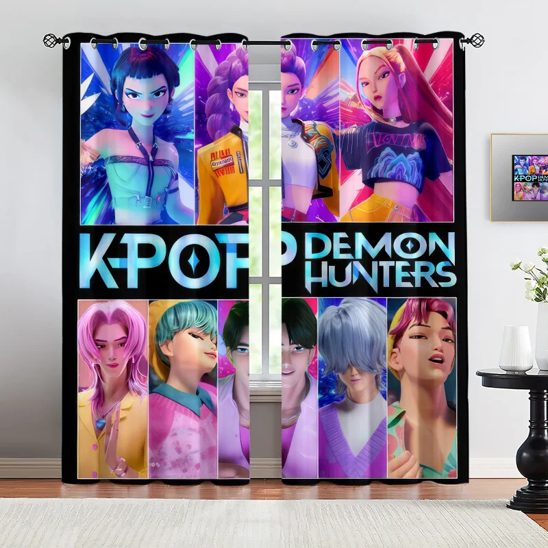 2pcs Hasbro Kpop Boys Group & Girls Group Blackout Curtains 85% Light Blocking Grommet Window Drapes For Bedroom Living Room