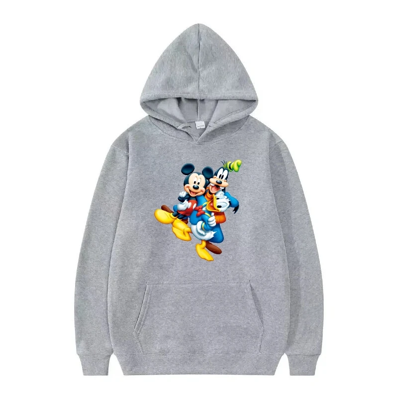 디즈니 미키 마우스 프린트 패턴 여성 스트리트웨어 그레이 가을 루즈 탑스 의류 풀오버 여성 저렴한 후디 남성 스웨트셔츠