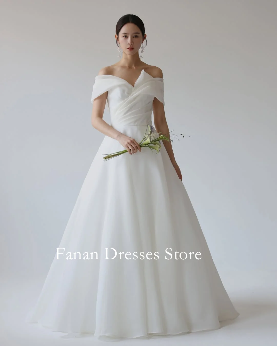 

FANAN Strapless Korea A-Line Wedding Dresses 웨딩드레스 Organza Ivory Corset Simple Customized Pretty Bride Gowns Plus Size
