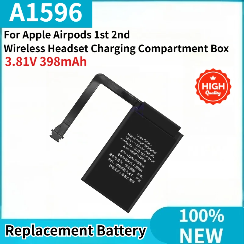 A1596 High Quality Battery 3.81V 398mAh for Apple Airpods 1st 2nd Wireless Headset Charging Compartment Box Replacement Battery