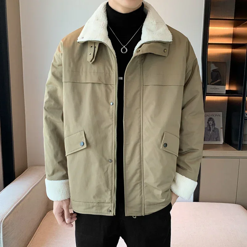 Lamb wool autumn and winter men's and women's bread jacket cotton Jacket neutral cotton jacket stand collar cotton  men clothing