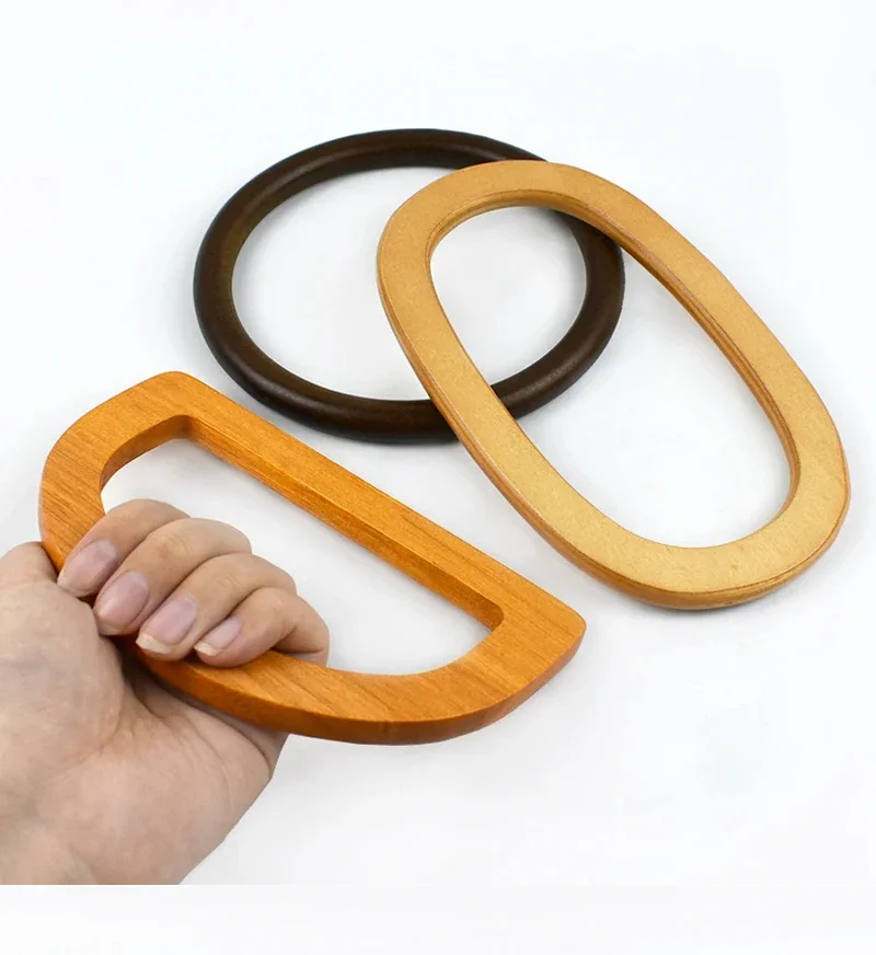 2Pcs Deepeel Solid Wood Bag Handle Women's Handbag Wrist Ring Handles Woven-Bag Purse Frames DIY Bags Replacement Accessories