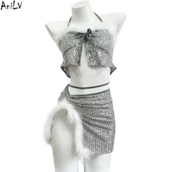 AniLV inverno brillante argento abiti natalizi uniforme donna babbo natale vestiti Costume Cosplay