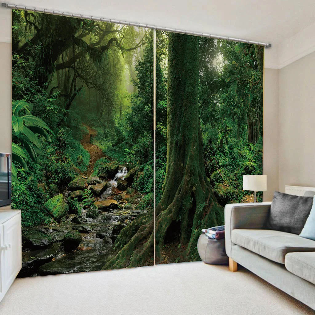 3D Shower Curtains Waterproof Bathroom CurtainPolyester Waterproof green forest curtains Home Decor