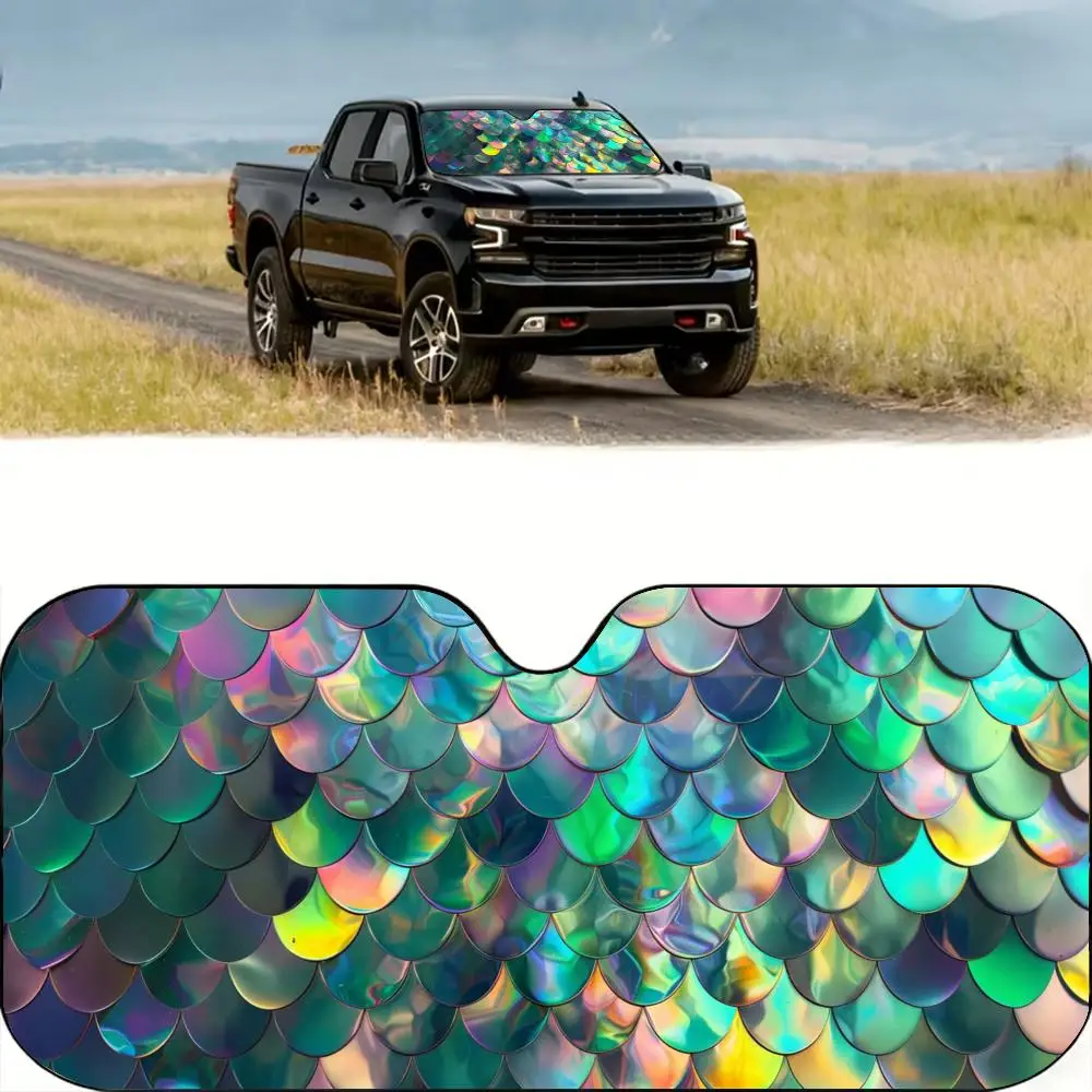 

Fish Scales Pattern Sun Visor Reusable Aluminum Foil UV Protector Heat Three-layer Insulation Windshield Sunshades