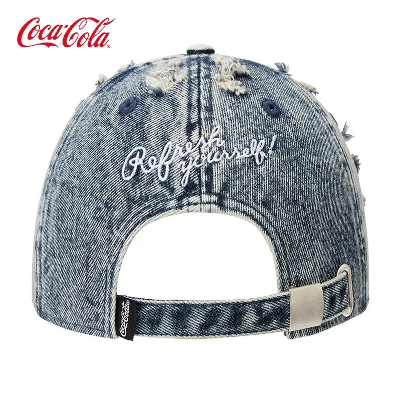 Cola Washed Distressed Ripped Denim Duckbill Cap Vintage 3D Embroidery Sunshade Baseball Hat Unisex Adjustable Casual Street