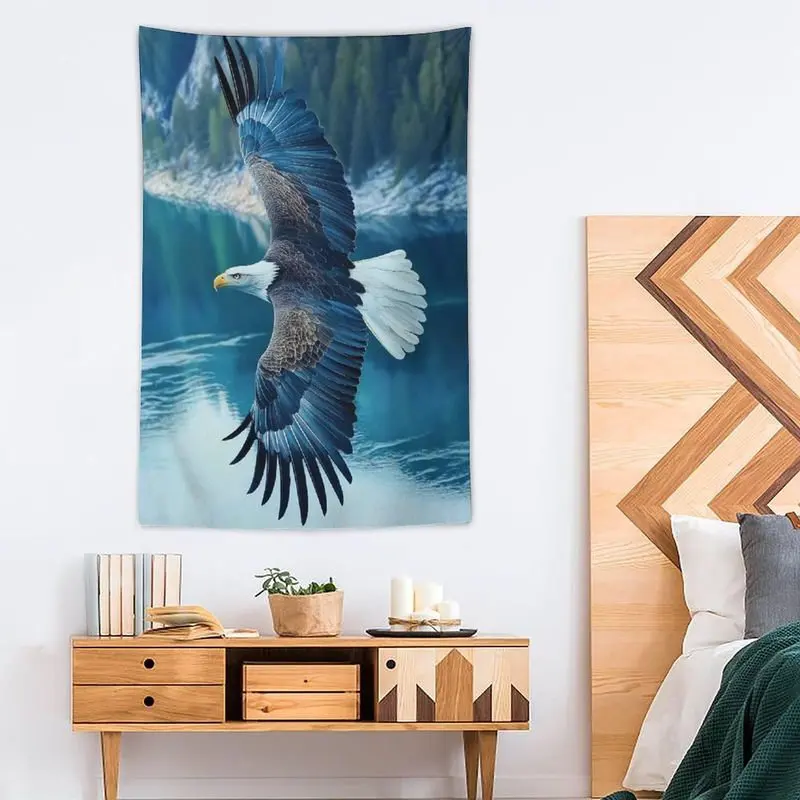 VIKAMA Bald Eagle Mountain Tapestry Wall Hanging Soaring Bird Snow Valley Pine Forest Nature Aesthetic Wall Art Decor