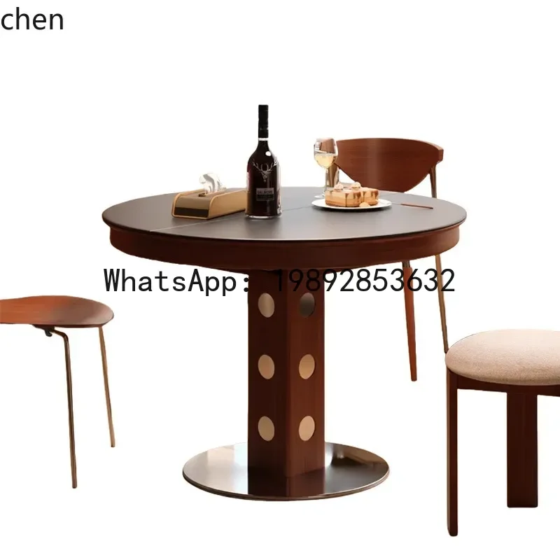 

A1 Solid Wood Oval Rock Plate Telescopic Dining Table retro Small Apartment Folding Round Table