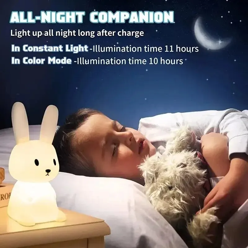 LED Night Light Silicone Rabbit Touch Sensor Lamp Cute Animal Light Bedroom Decor Gift for Kid Baby Child Table Lamp Home Decor