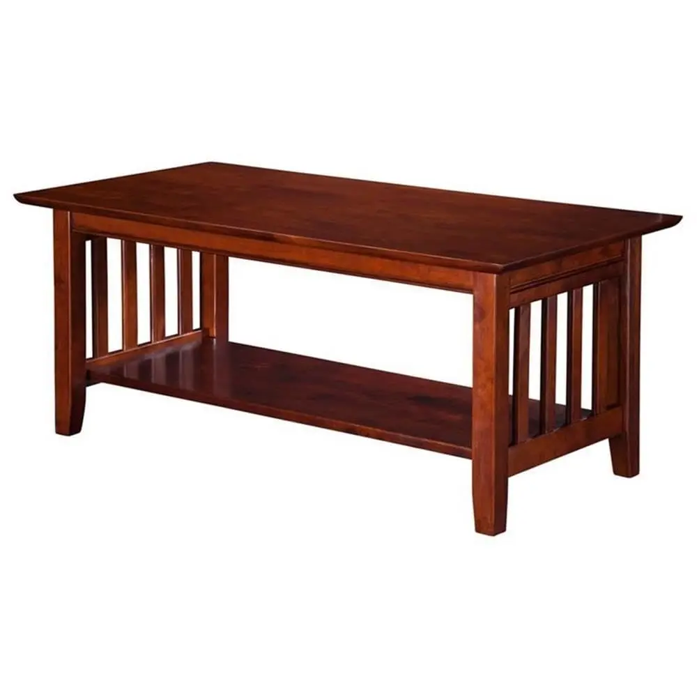 

Solid Wood Coffee Table Walnut Finish 44x22x18 Mission Style Eco Hardwood Durable Living Room Customized