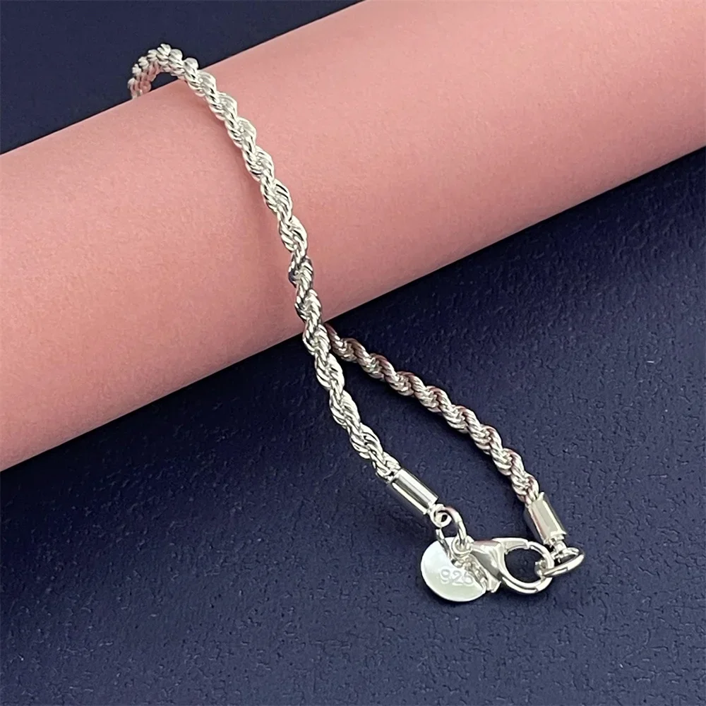 925 Sterling Silver Bracelet 3MM Twisted Rope Exquisite Ladies Fashion Wedding Party Gift Jewelry