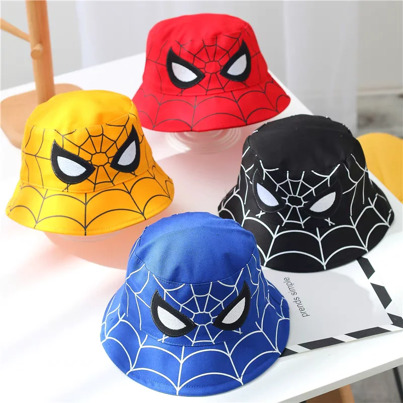 Disney Cartoon Spider Man Cosplay Hut Jungen und Mädchen Eimer Hut Sonnenschutz Fischer Hut rot blau Kinder Baumwolle Sonnenhut 3-8Y