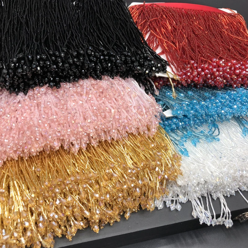 6in Wide Glass Beads Trim Tassels Fringe Trim Heavy Beads DIY Decoration Stage Performance Dance Wedding Dress Tassellace Chain
