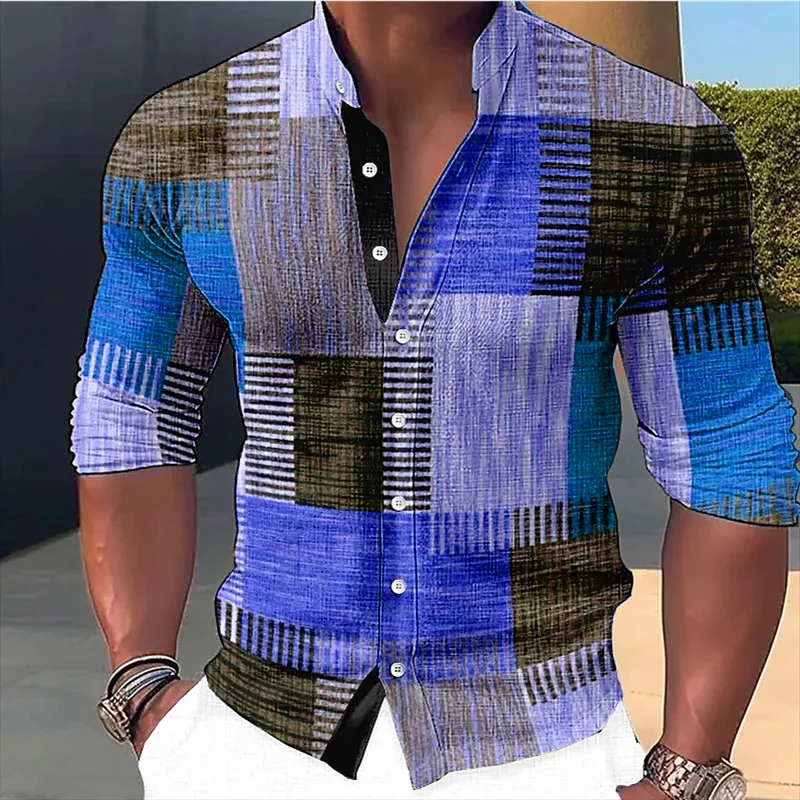 Camisa de lino con cuello levantado para hombre, camisa de manga larga suave, cómoda y elegante, diseño de diseñador, nueva gama de colores, 2024