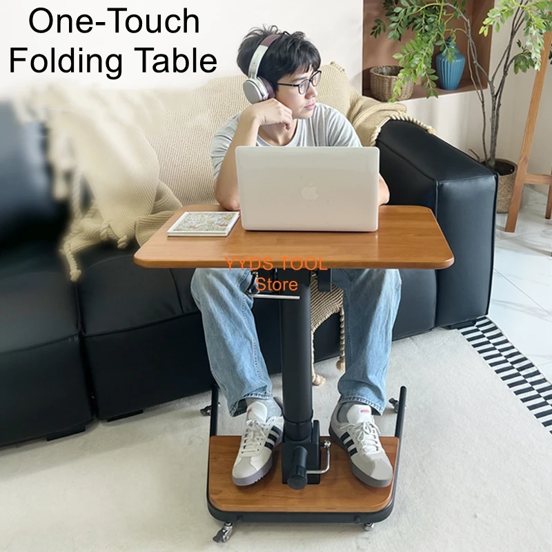 Rubber solid wood lifting computer desk, movable learning desk, home folding edge desk, office desk