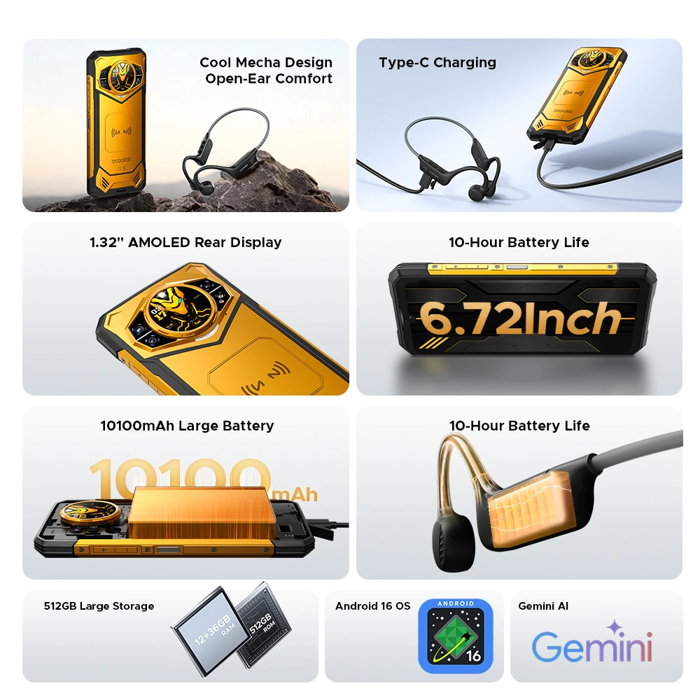 Global Version DOOGEE S200 X 5G Rugged Phone Android 16 48GB 512GB 6.72” FHD+120Hz Dimensity 7050 10100mAh AI Assistant NFC