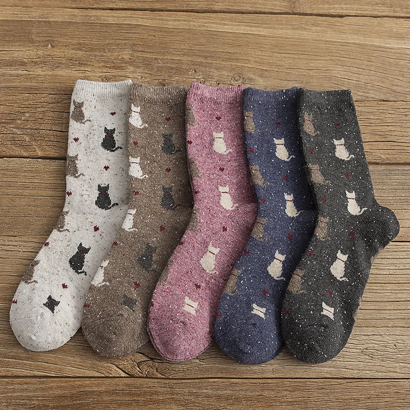 1 Pair Autumn and Winter New Style Japanese Cute Socks Korean Cat Harajuku Socks Women Wool Kawaii Thicken Cute Socks