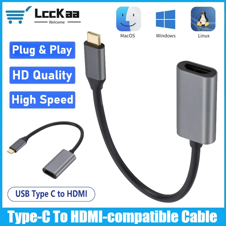 

LccKaa USB 3.1 Type-C To HDMI-compatible Cable Android Phone Screen Projection Aluminum Alloy Type-C To HDMI Adapter Converter