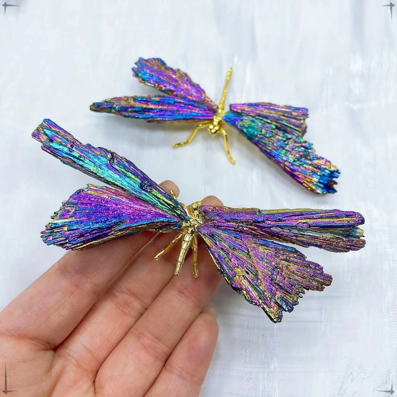 Natural Colorful Tourmaline Electroplanted Crystal Butterfly Dragonfly Spar Crafts Reiki Healing Home Desktop Decoration Gift