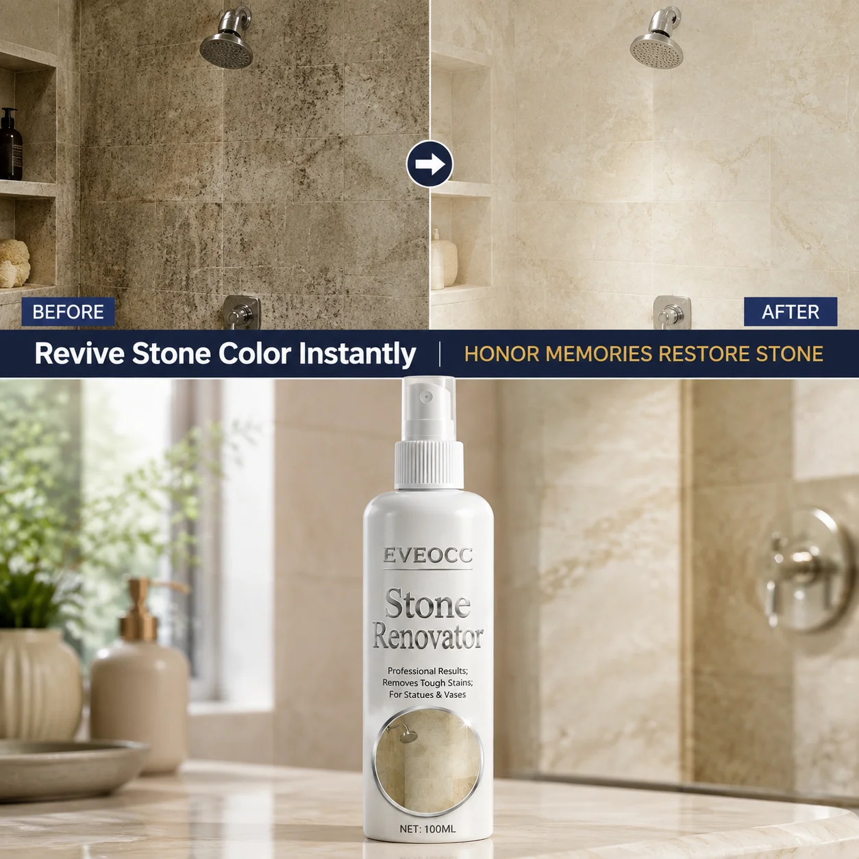 100ml Stone Renovator Cleaning Spray, Professional Results Tough Stain Remover for Marble Statues, Stone Vases & Ornaments