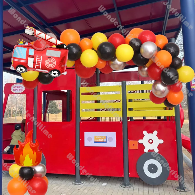

102pcs Rescue Themed Balloon Garland Kit Black Orange Yellow Globos Baby Shower Gender Reveal 1st Birthday Fire Party Decor