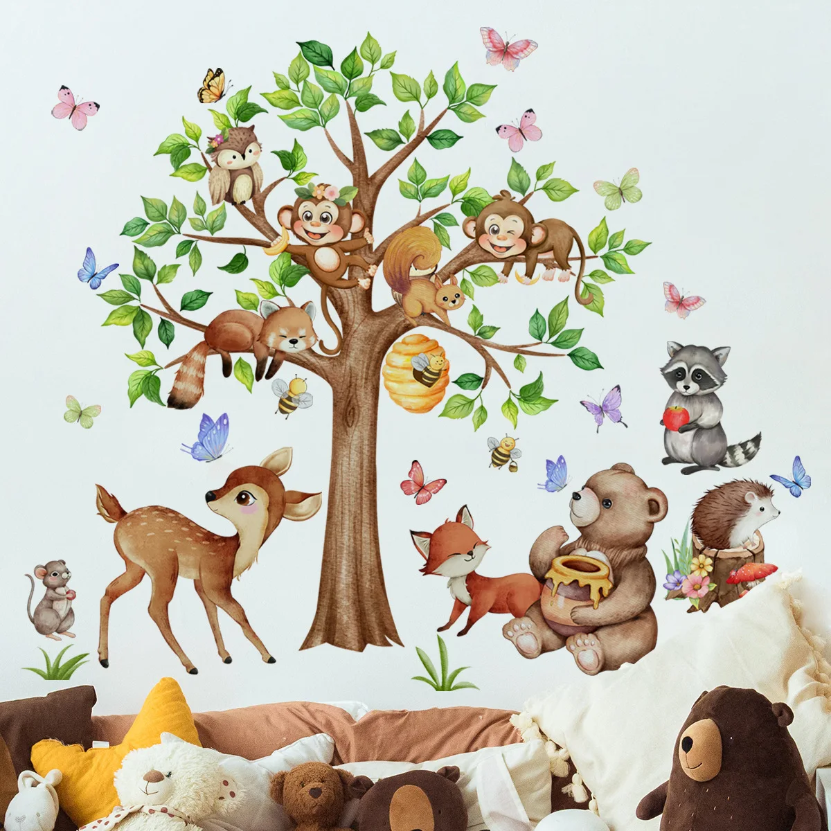 Baby Nursery Jungle Wallpaper - Cartoon Jungle Animal Tree Naklejki ścienne