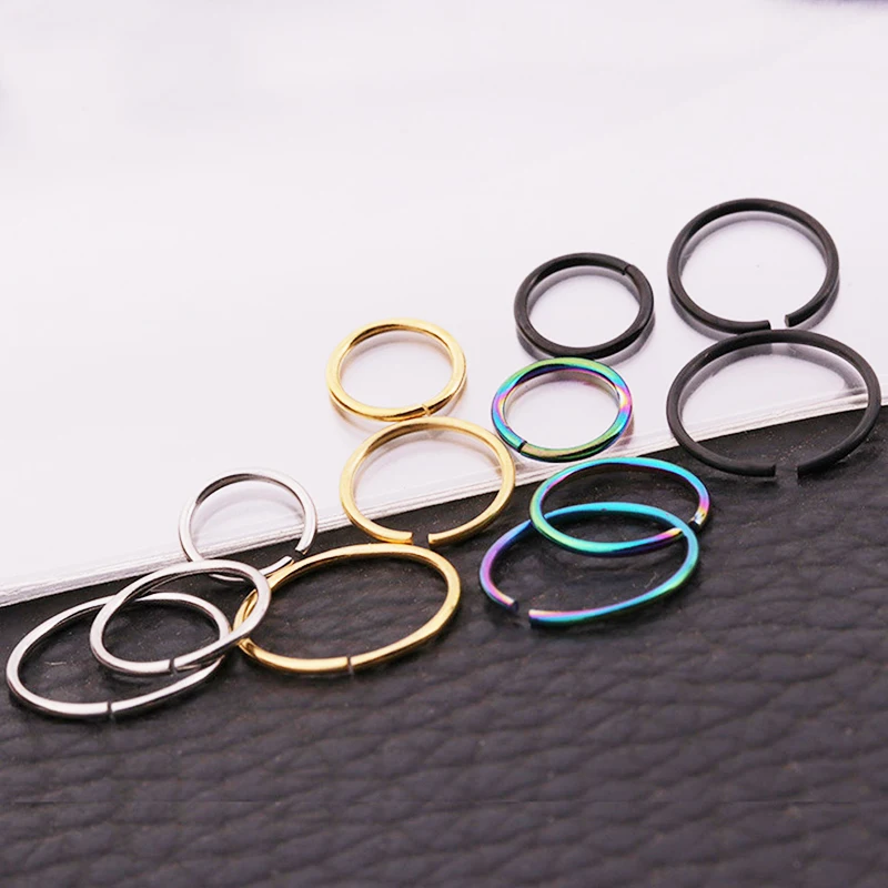 5pcsThickness Fake Nose Ring Septum Helix Nostril Piercing Labret Lip Fake Piercing Titanium Cartilage Fake Earrings Hoop