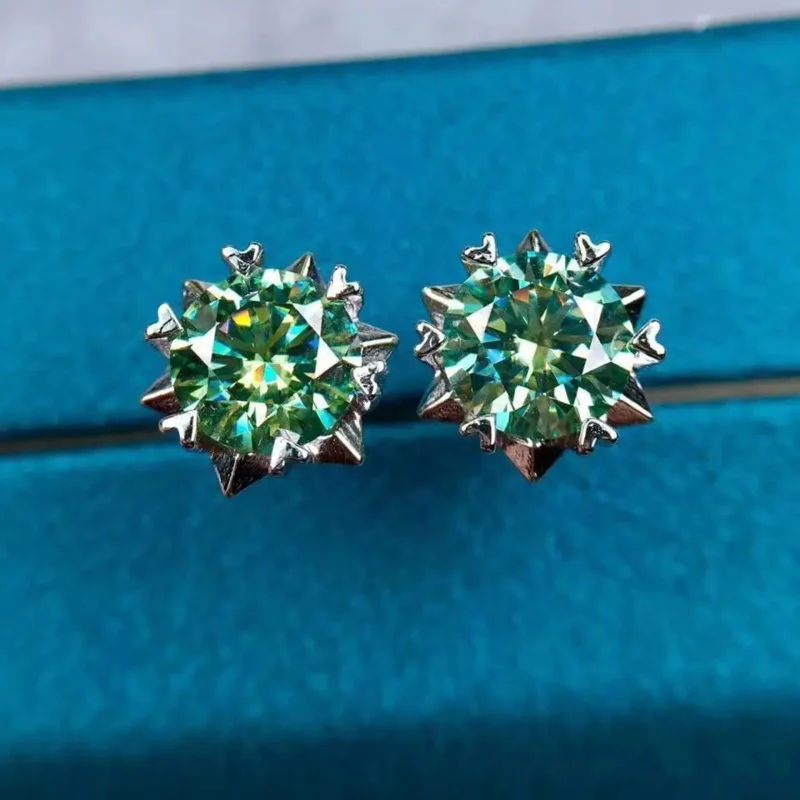 

Green Moissanite Snowflake Stud Earrings SIlver 925 Total 1-2 Carat Excellent Cut Diamond Test Past Gemstone Earrings for Women