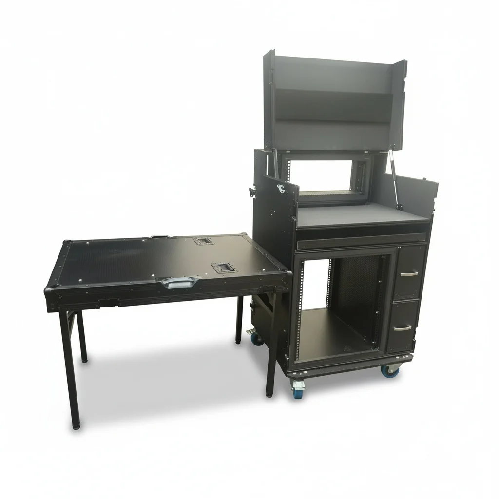 ATA Flight Case, Aluminum and Plywood Broadcast Work Case with Table, Heavy Duty Road Case for Aviation Transport Storage Case