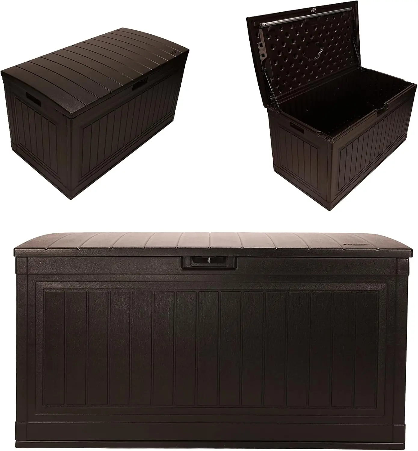 80-Gal. Resin Large Outdoor Patio Deck Box with Pad-Lockable Lid, Modern Outdoor Patio Bench/Storage Box for Cushions, Garden To