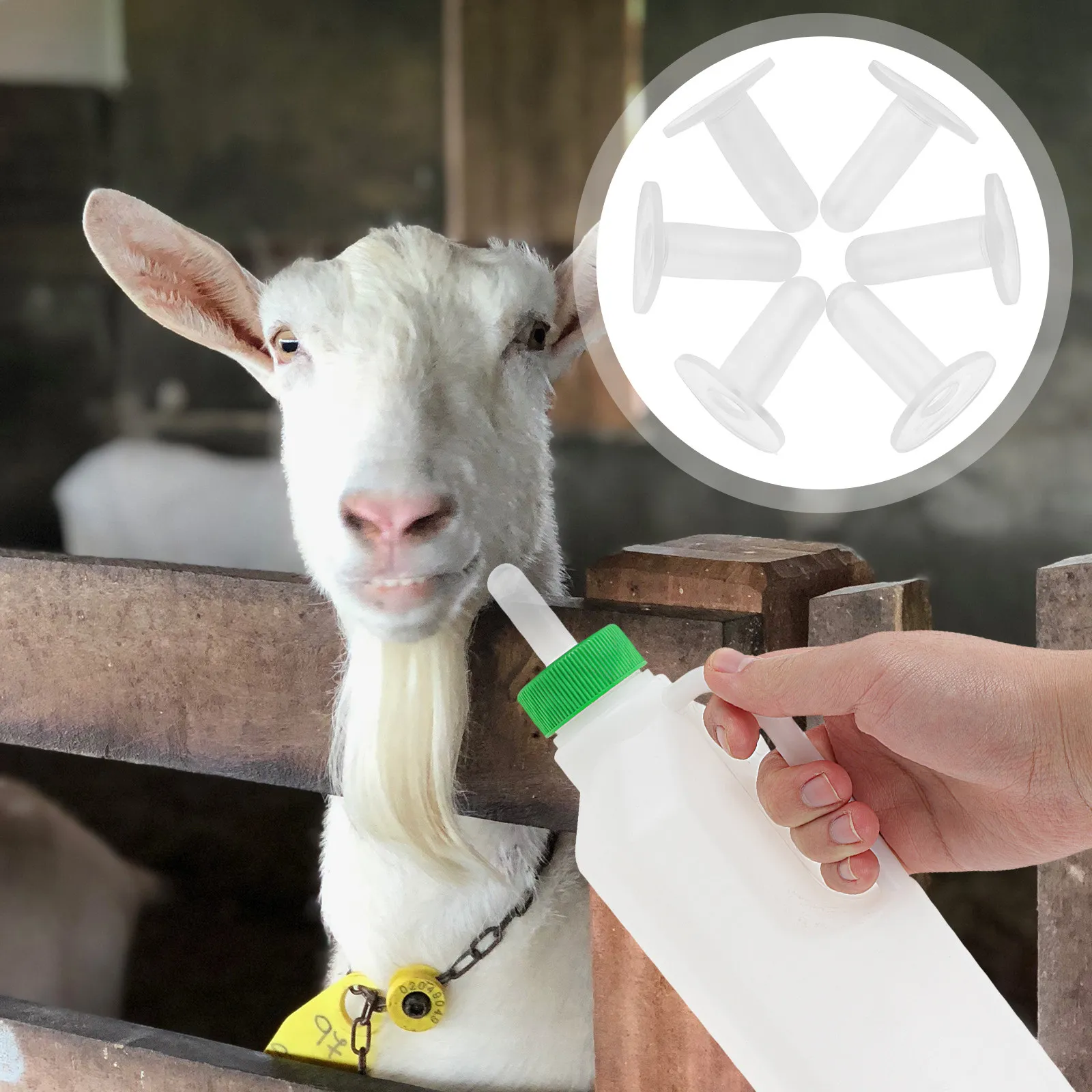 

6pcs Milk Bottle Pacifier Silicone Nipples For Nursing Bottle Lamb Feeding Tools Calf Sheep Pig Livestock Newborn Animal Feeder