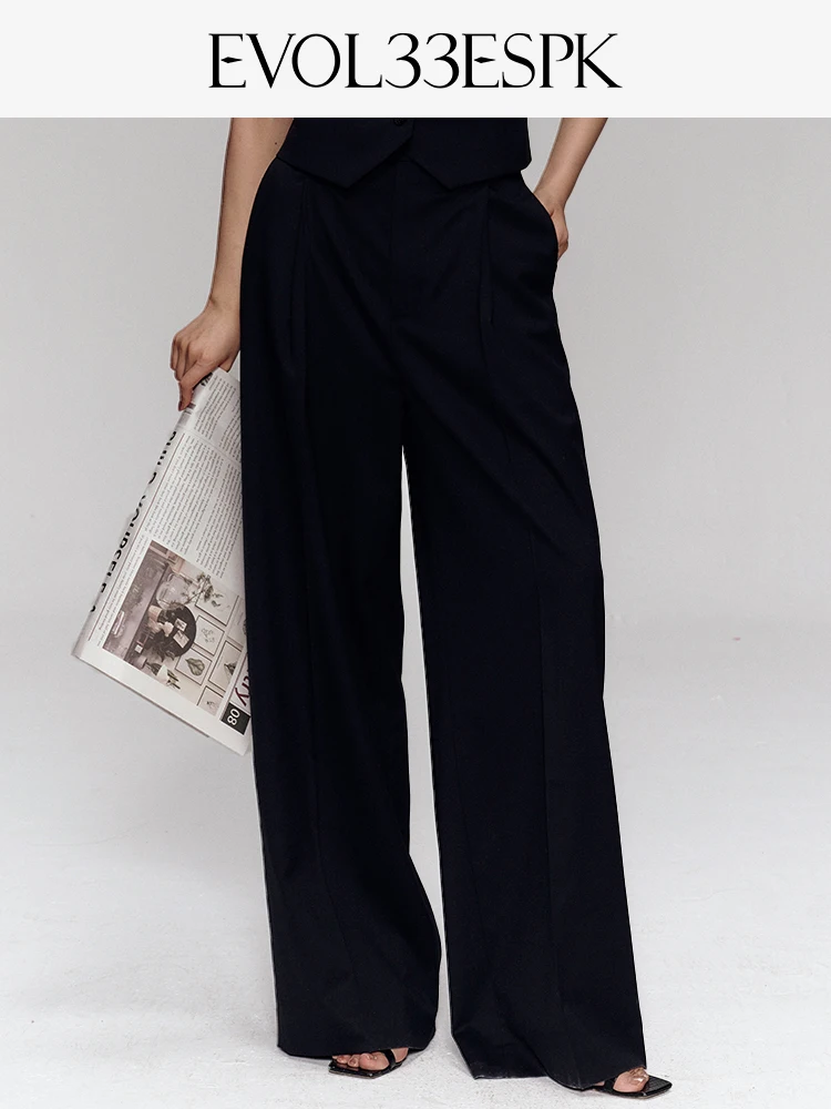 

Ele Bla Straight Leg Suit Pants for Women Korean Sle mid Waist Trousers by EVOL33ESPK Ladies Faion Outerwear