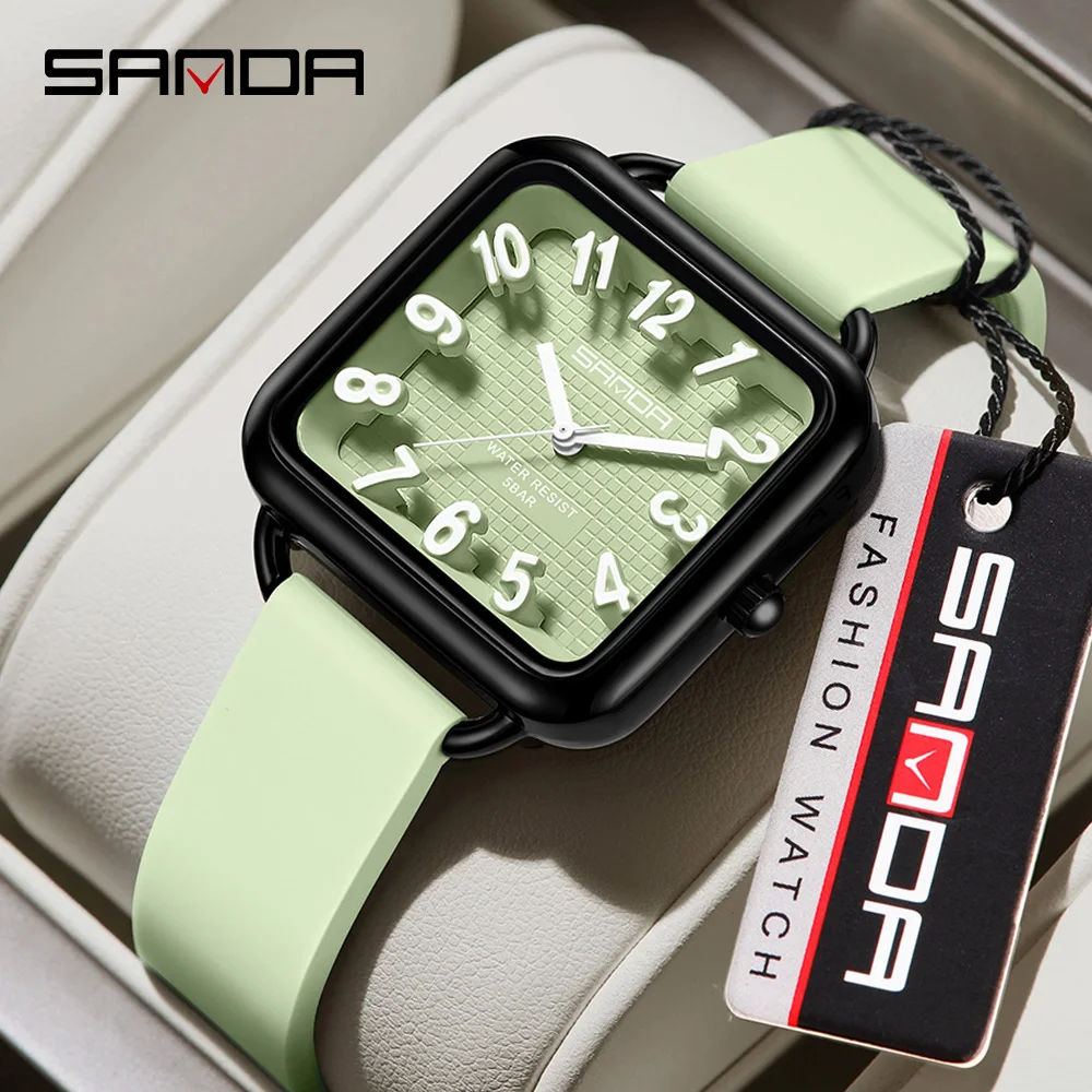 SANDA 3269 Fashion Quartz Watch Girl And Boy 5ATM Waterproof Rectangle Light Trend Student Young Men's Quartz Watch