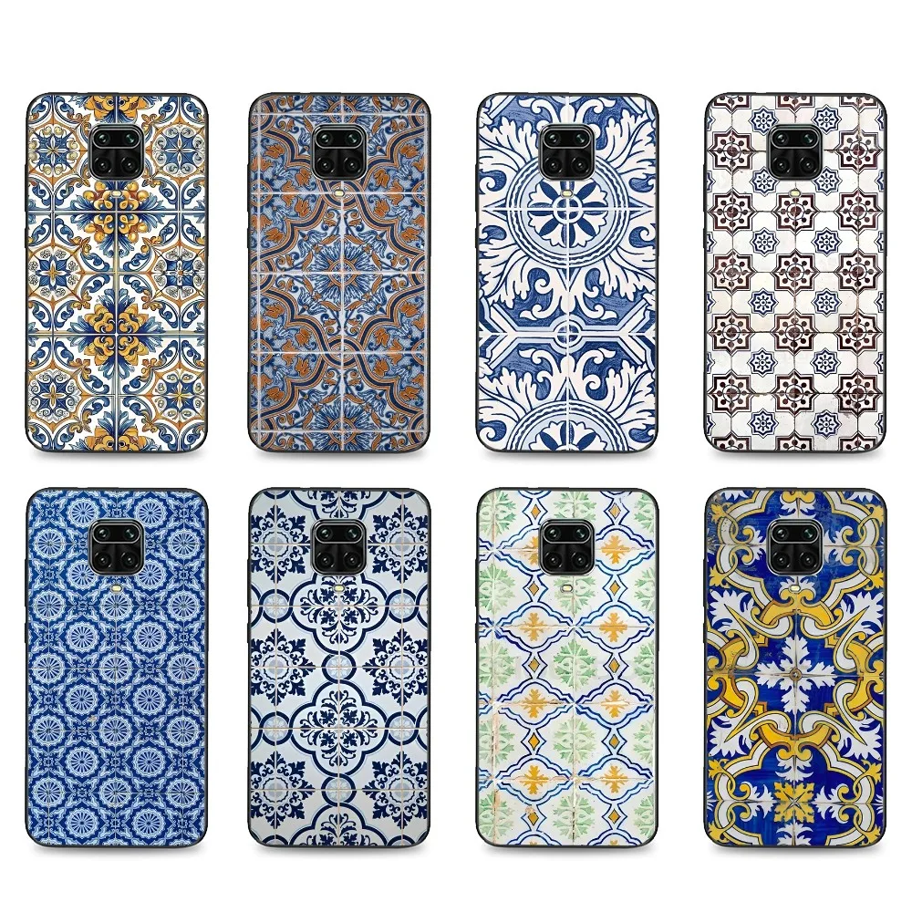 Portuguese Glazed Tiles Phone Case For Xiaomi Mi 5X 8 9 10 11 12 Lite Pro 10T PocoX3pro PocoM3 Note 10 Pro Lite