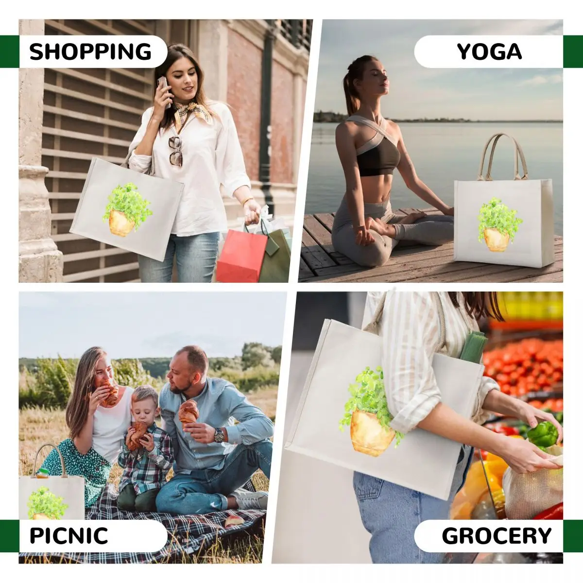 Watercolor herb basil in pot Tote Bag bag luxury women tote bag screen for beach Women's shopping