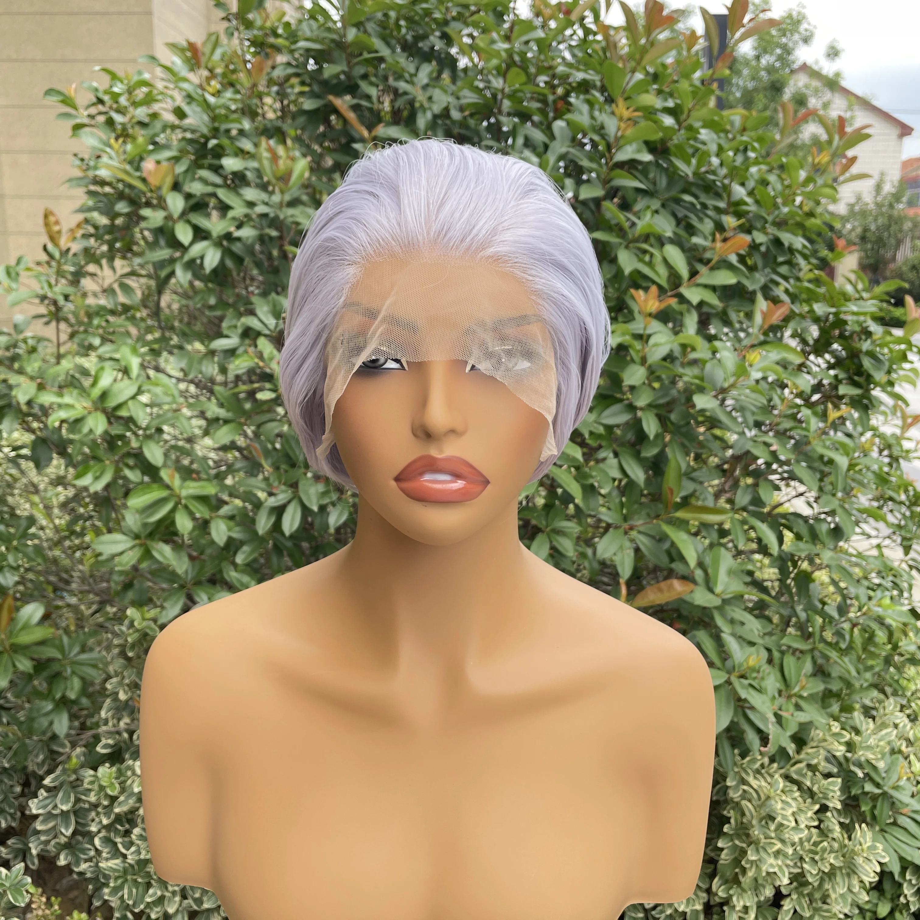 Short Bob Cut Synthetic Wig for Woman Natural Hairline Cosplay Light Purple Wig for Man Glueless Medium Cap 13x4 Lace Front Wig