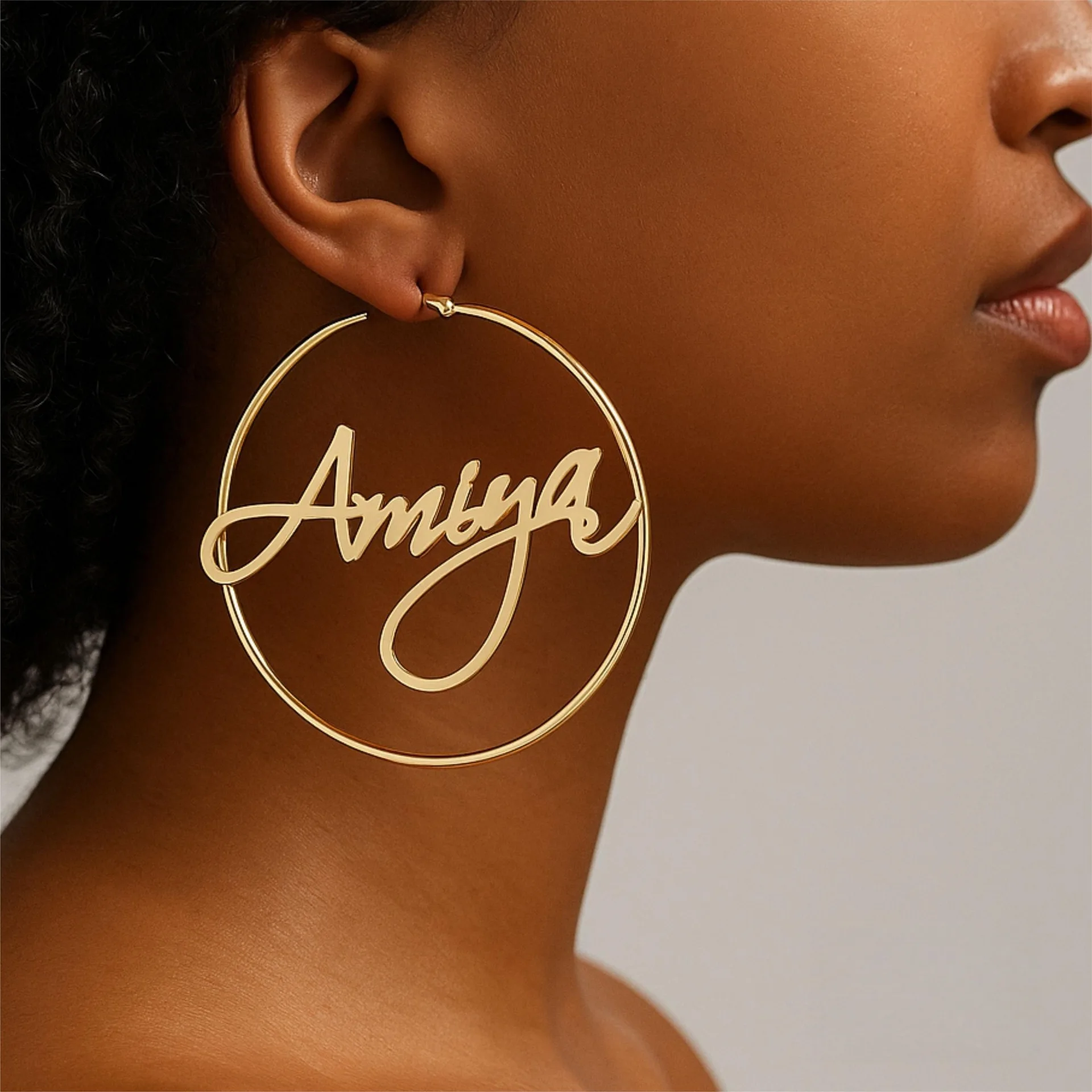 40mm Customized Name Hoop Earrings Woman Girls Stainless Steel Name Tag Circle Personalized Earring Statement Jewelry Gift