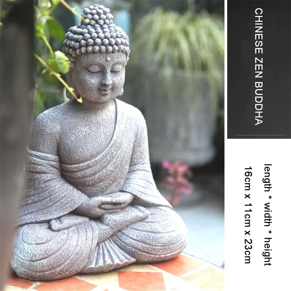 Outdoor Indoor Garden 9 Inch Vintage Zen Buddhism Figurine Statue Garden Buddha Sculpture Decor Home Office Store Ornament